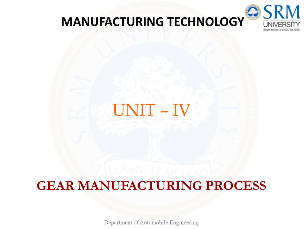 ME1008 U-4, Gear Manufacturing Process