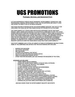 Ugspromotions@Gmail.Com Agreement and Stipulations