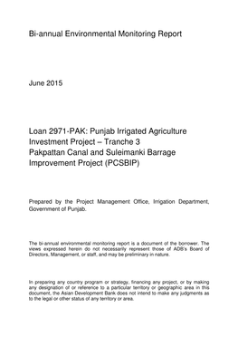 Punjab Irrigated Agriculture Investment Project – Tranche 3 Pakpattan Canal and Suleimanki Barrage Improvement Project (PCSBIP)