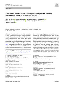 Functional Illiteracy and Developmental Dyslexia: Looking for Common Roots. a Systematic Review