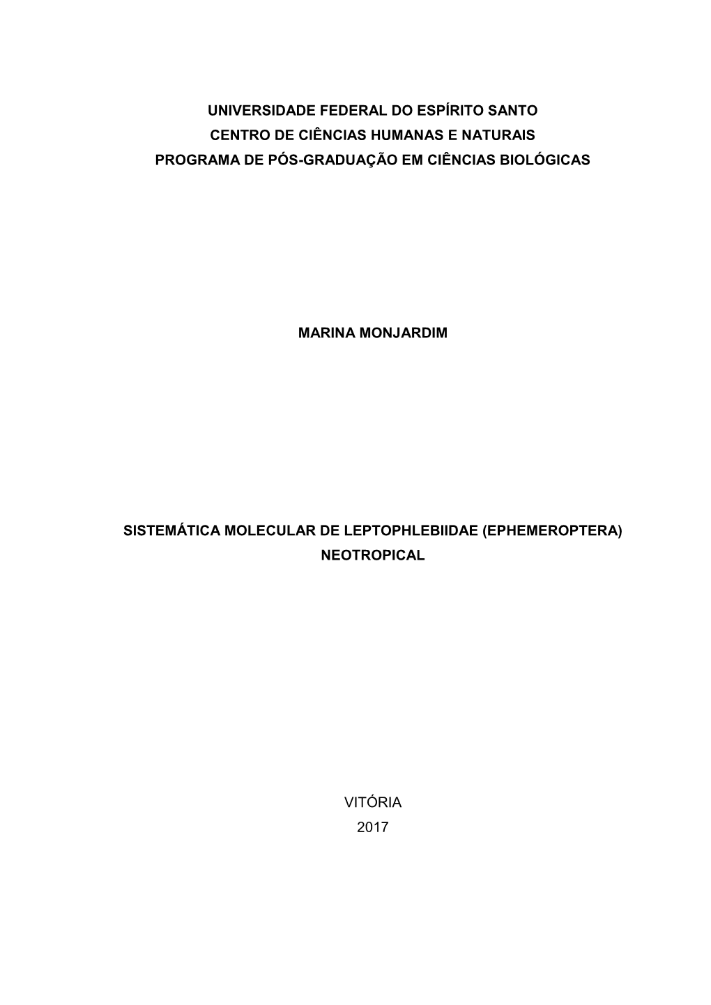 Universidade Federal Do Espírito Santo Centro De Ciências Humanas E Naturais Programa De Pós-Graduação Em Ciências Biológicas