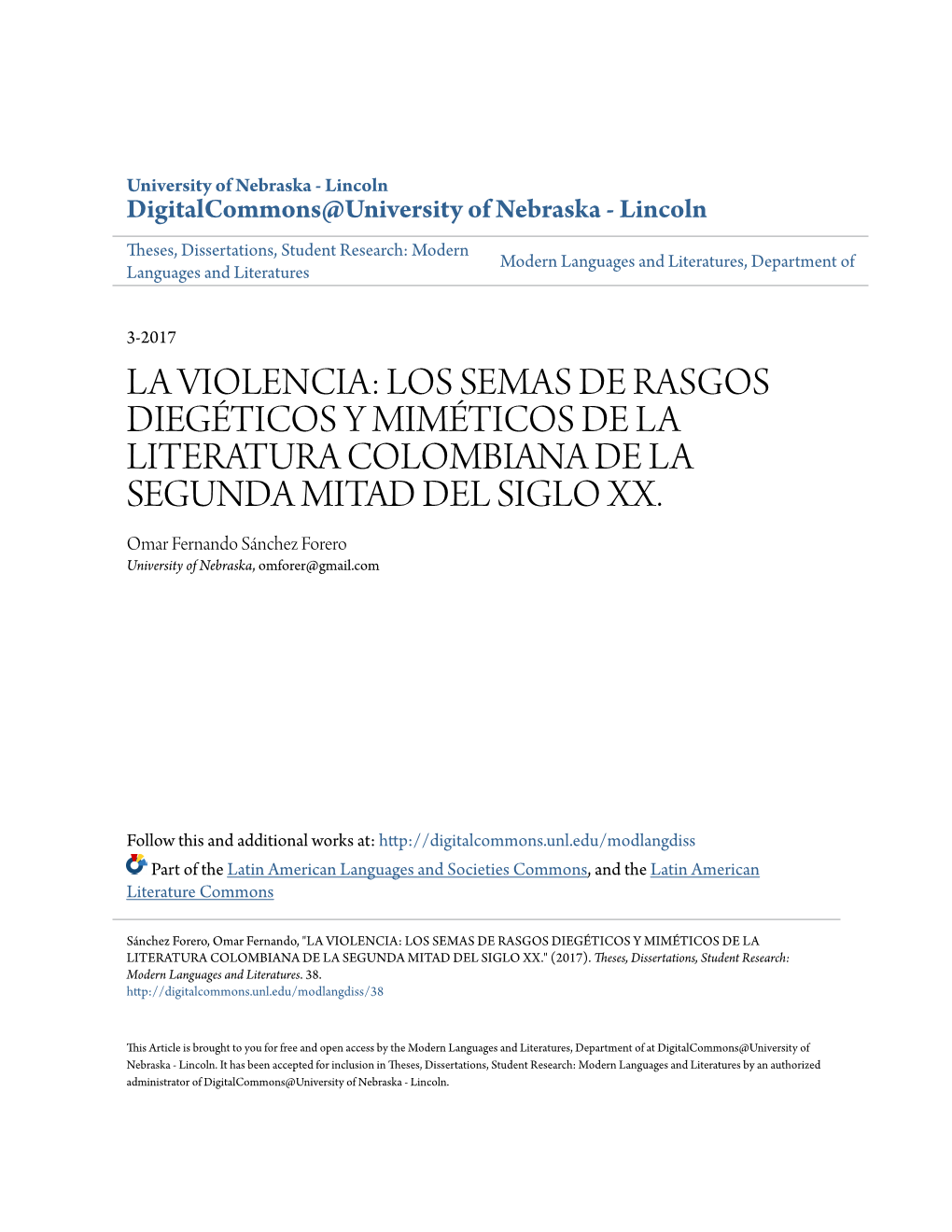 La Violencia: Los Semas De Rasgos Diegéticos Y Miméticos De La Literatura Colombiana De La Segunda Mitad Del Siglo Xx