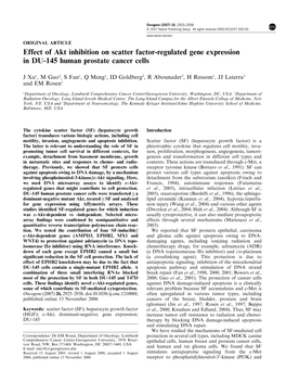 Effect of Akt Inhibition on Scatter Factor-Regulated Gene Expression in DU-145 Human Prostate Cancer Cells