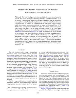 Probabilistic Seismic Hazard Model for Vanuatu by Jenny Suckale* and Gottfried Grünthal