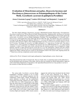 Evaluation of Metarhizium Anisopliae, Beauveria Bassiana And