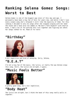 Ranking Selena Gomez Songs: Worst to Best