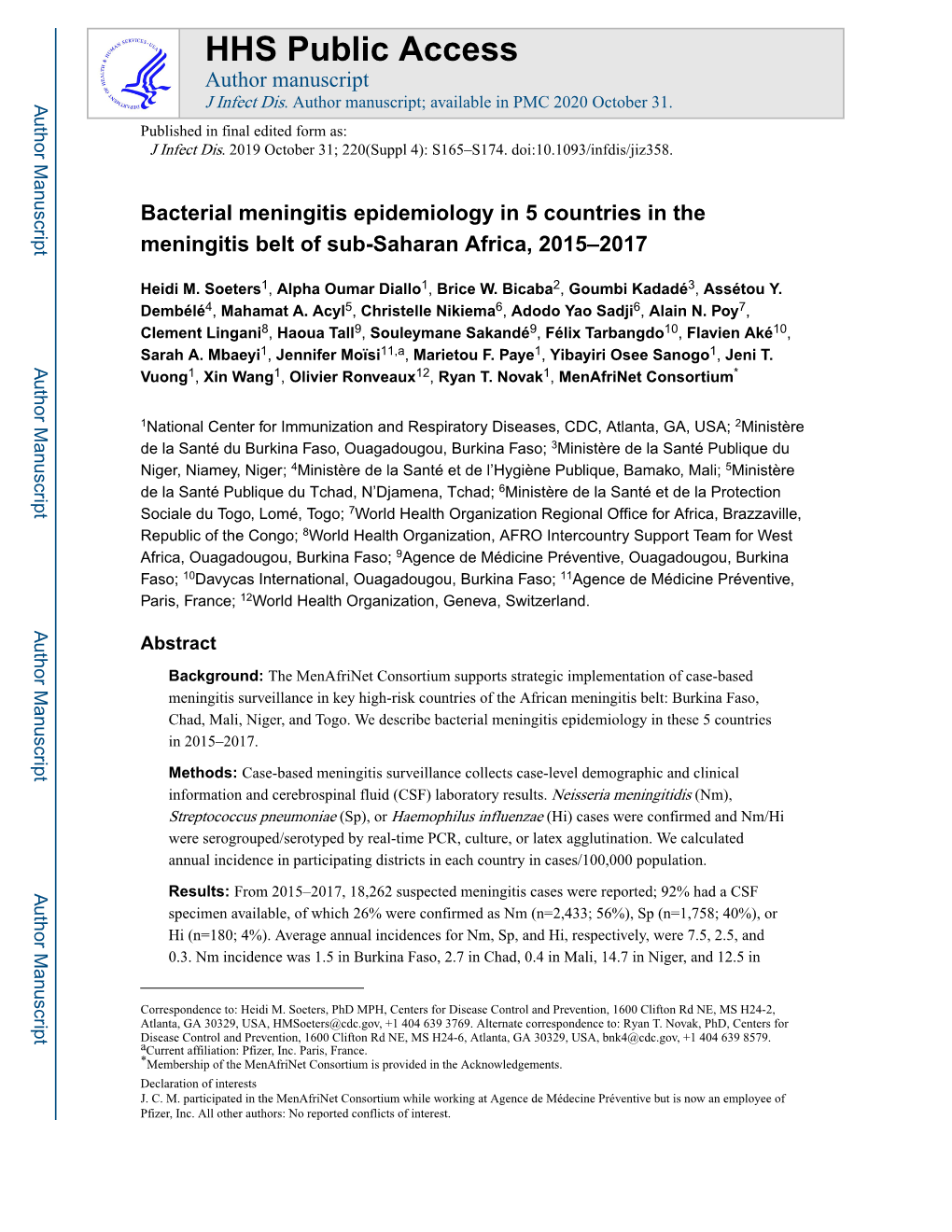 Bacterial Meningitis Epidemiology in 5 Countries in the Meningitis Belt of Sub-Saharan Africa, 2015–2017