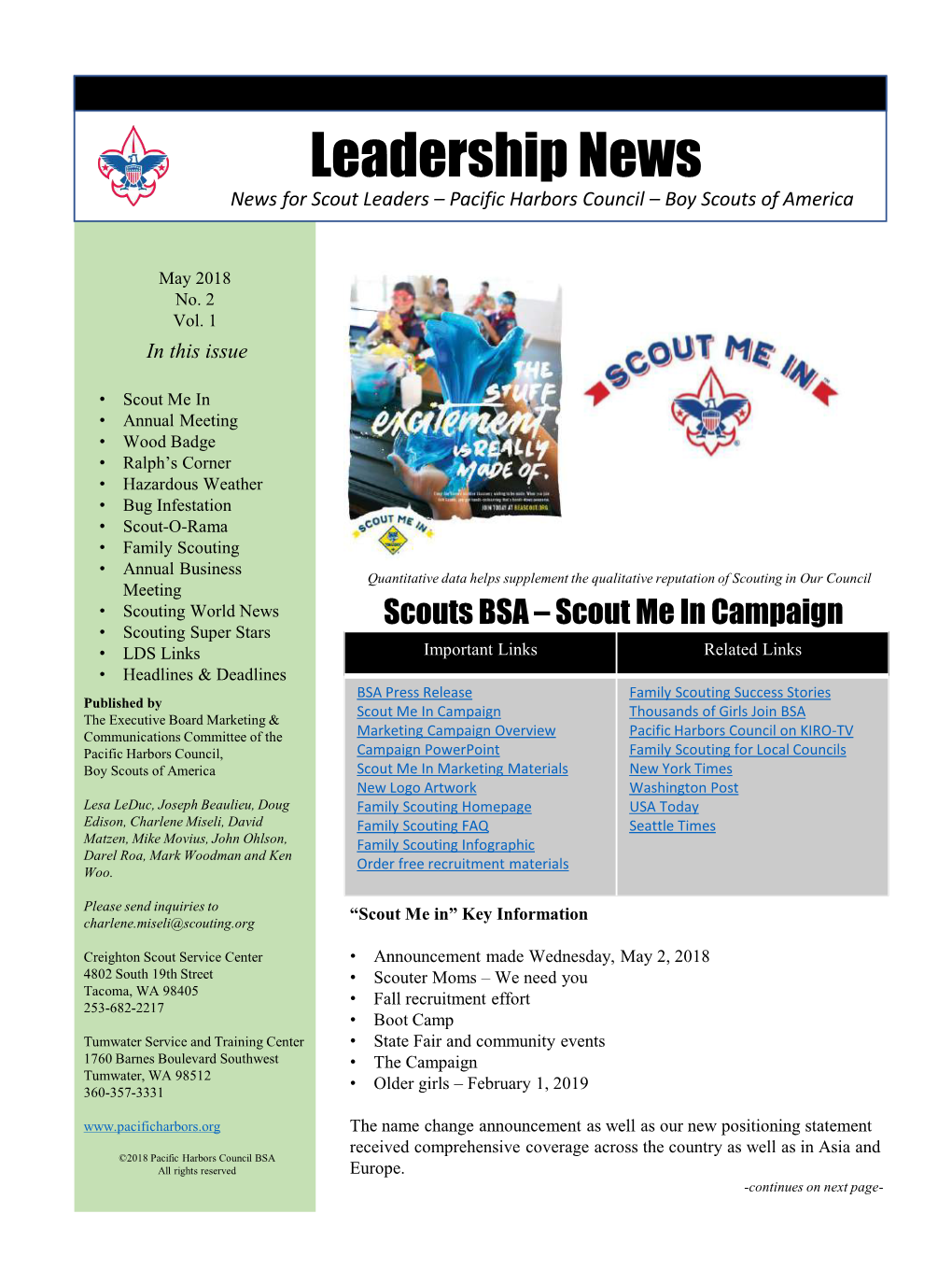 Leadership News News for Scout Leaders – Pacific Harbors Council – Boy Scouts of America