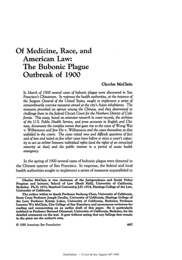 The Bubonic Plague Outbreak of 1900 Charles Mcclain