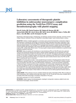 Laboratory Assessments of Therapeutic Platelet Inhibition In
