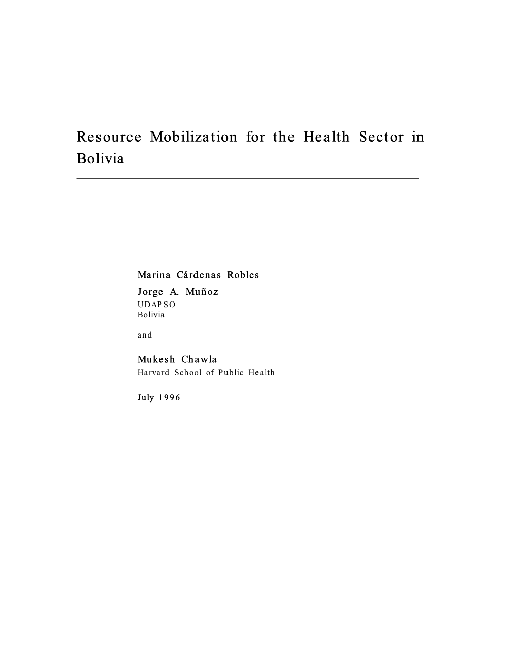 Resource Mobilization for the Health Sector in Bolivia