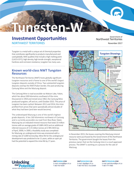 Tungsten-W Investment Opportunities NORTHWEST TERRITORIES November 2017