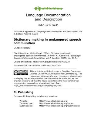 Dictionary Making in Endangered Speech Communities