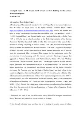 Entangled Ideas: K. M Ashraf, Horst Krüger and New Indology in the German Democratic Republic by Razak Khan