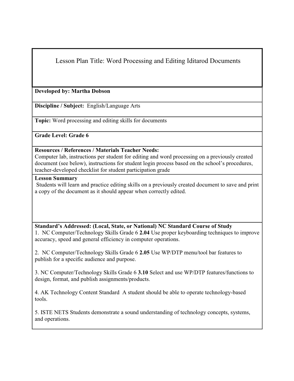 Lesson Plan Template