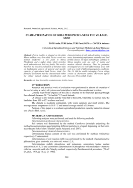 Characterization of Soils Pedo Pecica Near the Village, Arad