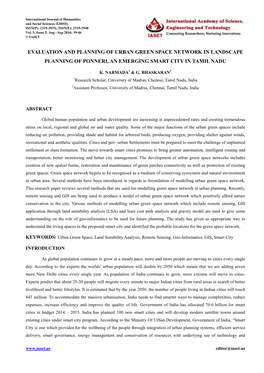 Evaluation and Planning of Urban Green Space Network in Landscape Planning of Ponneri, an Emerging Smart City in Tamil Nadu