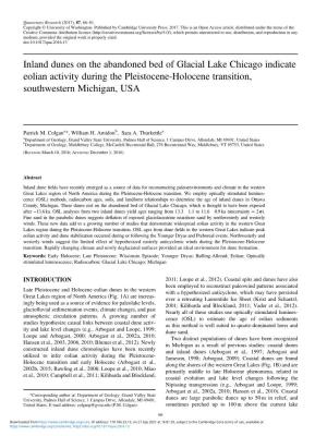 Inland Dunes on the Abandoned Bed of Glacial Lake Chicago Indicate Eolian Activity During the Pleistocene-Holocene Transition, Southwestern Michigan, USA