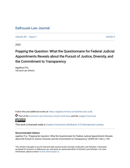 What the Questionnaire for Federal Judicial Appointments Reveals About the Pursuit of Justice, Diversity, and the Commitment to Transparency