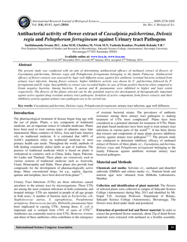 Antibacterial Activity of Flower Extract of Caesalpinia Pulcherrima, Delonix Regia and Peltaphorum Ferrugineum Against Urinary T