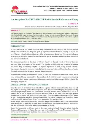 An Analysis of SACRED GROVES with Special Reference to Coorg