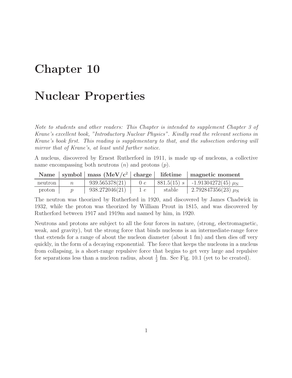 Chapter 10 Nuclear Properties