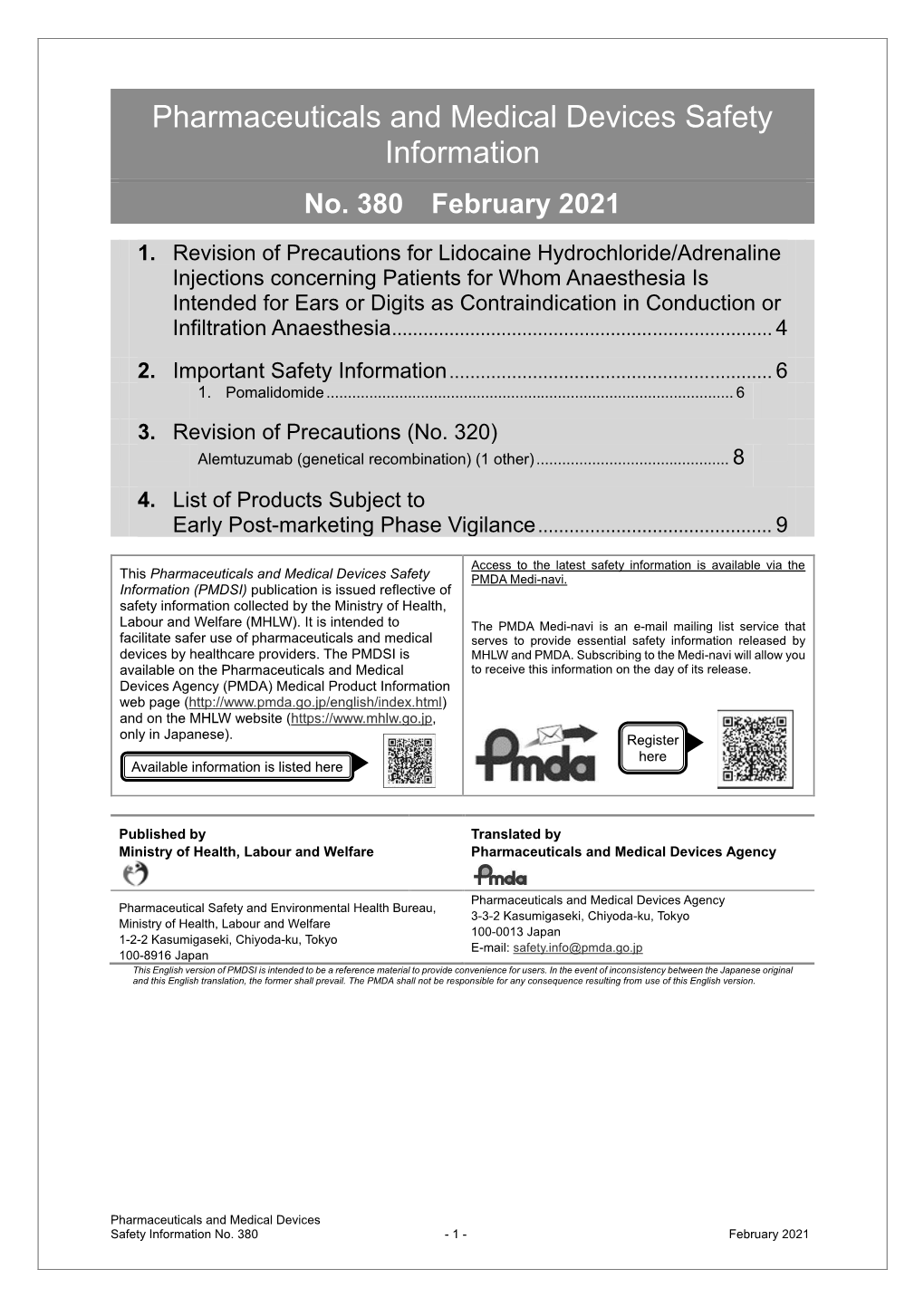 Pharmaceuticals and Medical Devices Safety Information No