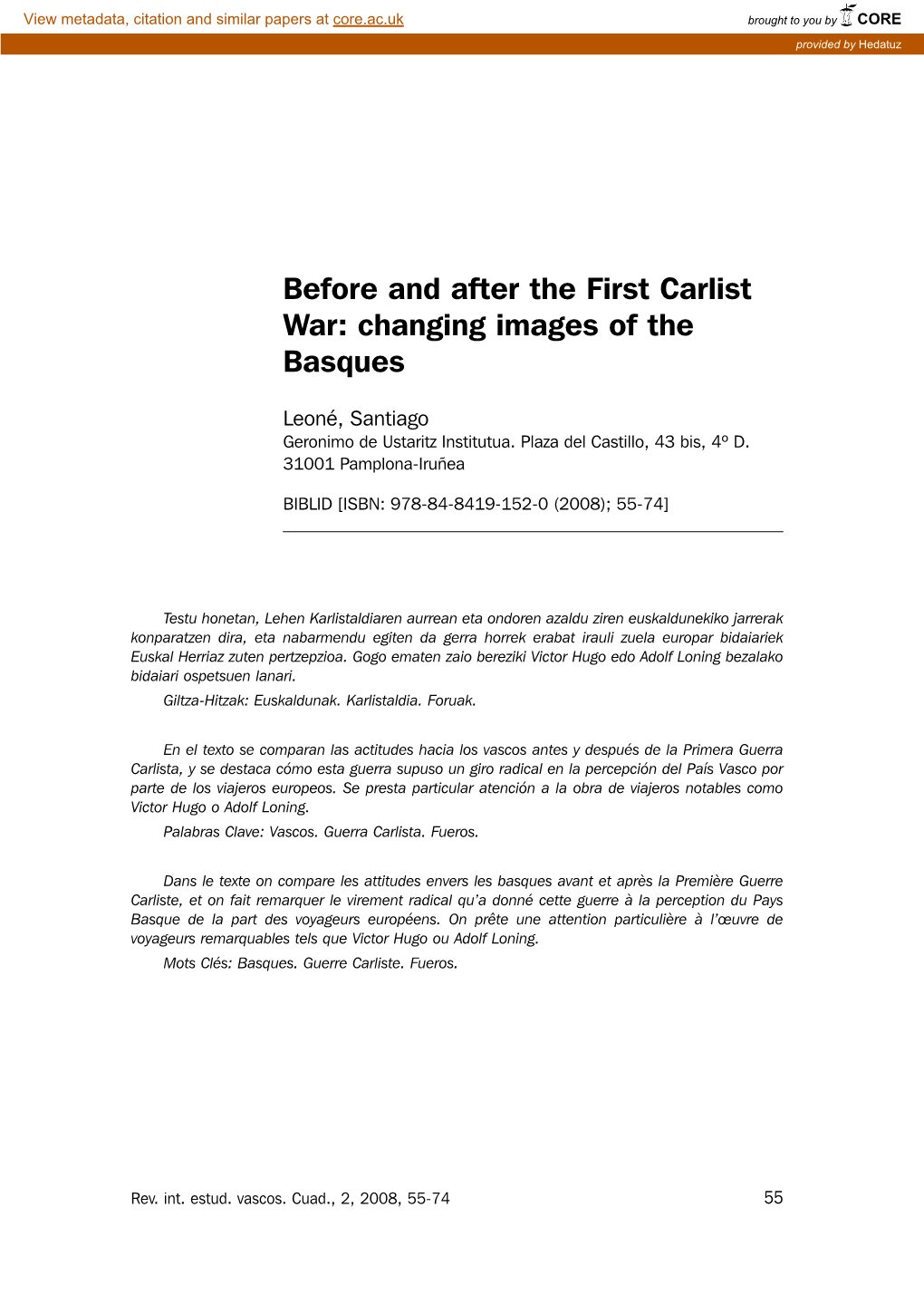 Before and After the First Carlist War: Changing Images of the Basques