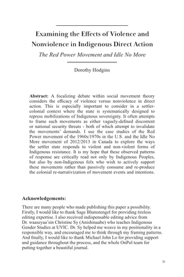Examining the Effects of Violence and Nonviolence in Indigenous Direct Action the Red Power Movement and Idle No More
