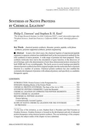 Synthesis of Native Proteins by Chemical Ligation∗