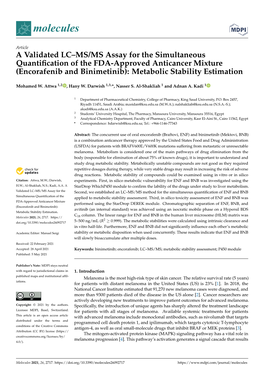 A Validated LC–MS/MS Assay for the Simultaneous Quantification of the FDA-Approved Anticancer Mixture (Encorafenib and Binimet