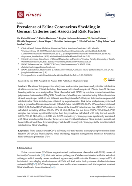 Prevalence of Feline Coronavirus Shedding in German Catteries and Associated Risk Factors