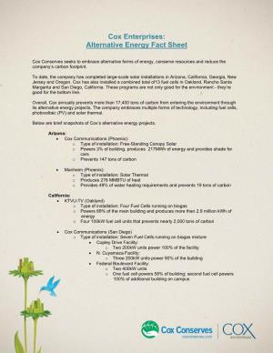 Cox Enterprises: Alternative Energy Fact Sheet