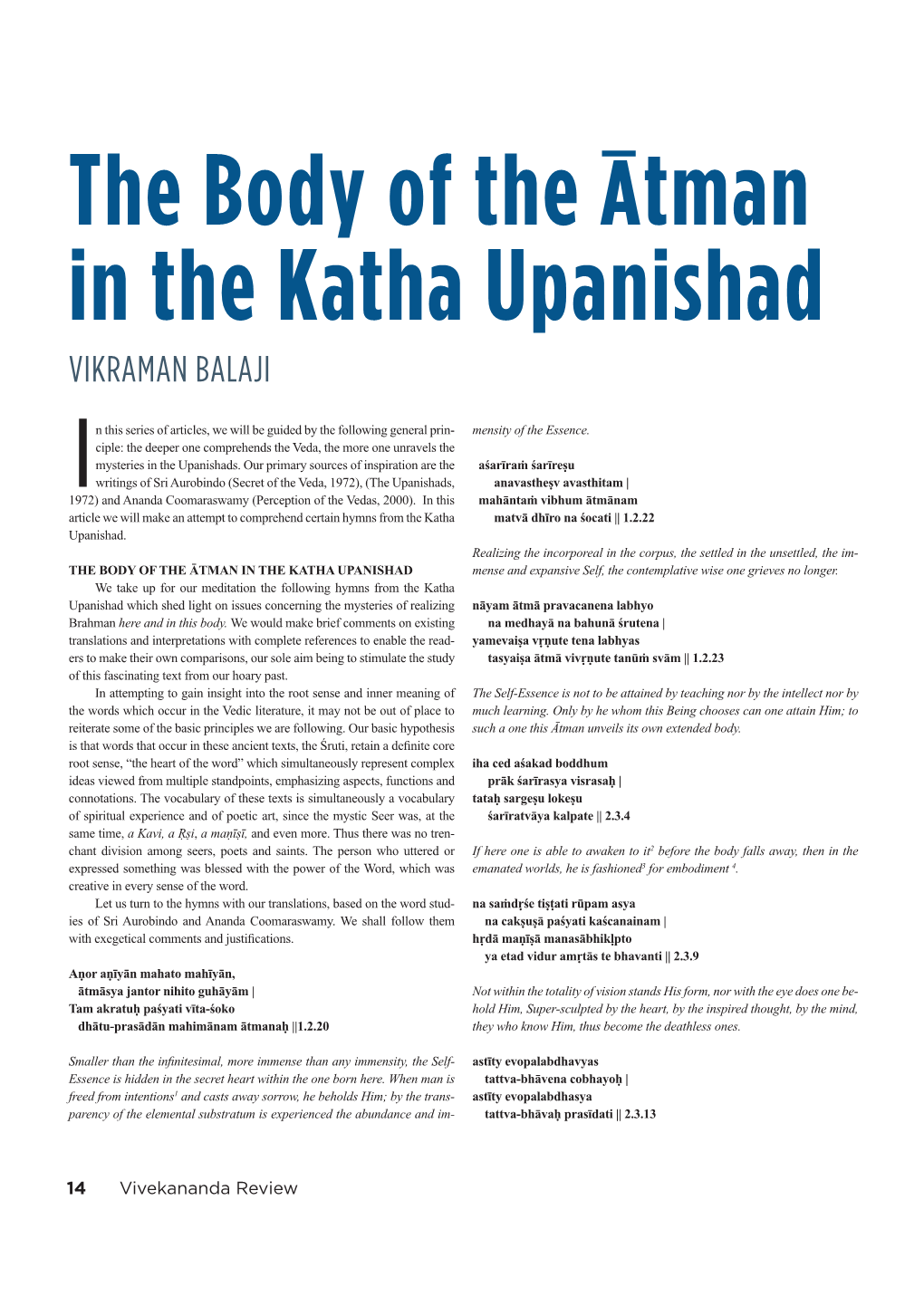 The Body of the Atman in the Katha Upanishad VIKRAMAN BALAJI