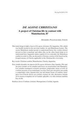 DE AGONE CHRISTIANO a Project of Christian Life in Contrast with Manichaeism, IIº
