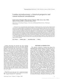Lumbar Microdiscectomy: a Historical Perspective and Current Technical Considerations
