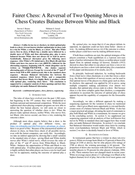Fairer Chess: a Reversal of Two Opening Moves in Chess Creates Balance Between White and Black