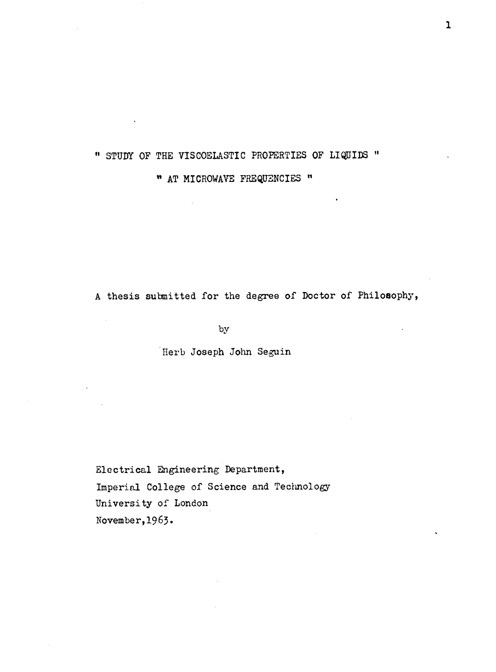 " at MICROWAVE FREQUENCIES " a Thesis Submitted For