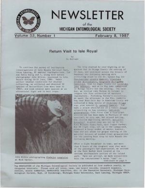 EWSLETTER of the MIC HIGAN ENTOMOLOGICAL SOCIETY Volume 32, Number 1 February 8, .1987