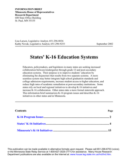 States' K-16 Education Systems
