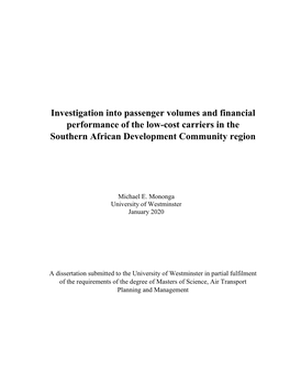 Investigation Into Passenger Volumes and Financial Performance of the Low-Cost Carriers in the Southern African Development Community Region