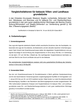 Vergleichsfaktoren Für Bebaute Villen- Und Landhaus- Grundstücke