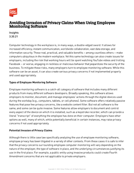 Avoiding Invasion of Privacy Claims When Using Employee Monitoring Software Insights 3.30.21