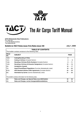 Bulletin to TACT Rules Issue 76 & Rates Issue 169 July 1, 2009