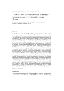 Land-Use and the Conservation of Sharpe's Longclaw Macronyx