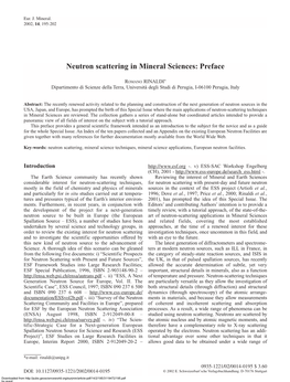 Neutron Scattering in Mineral Sciences: Preface