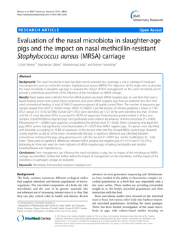 Staphylococcus Aureus (MRSA) Carriage J Scott Weese1*, Mackenzie Slifierz1, Mohammad Jalali1 and Robert Friendship2