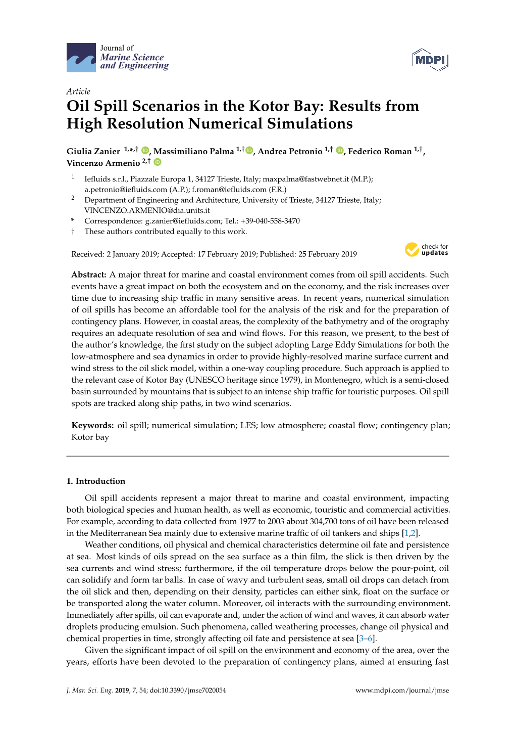 Oil Spill Scenarios in the Kotor Bay: Results from High Resolution Numerical Simulations