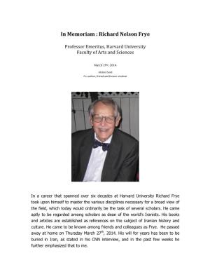 In Memoriam : Richard Nelson Frye