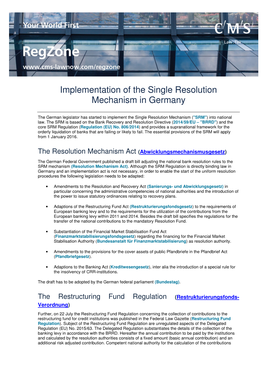 Implementation of the Single Resolution Mechanism in Germany